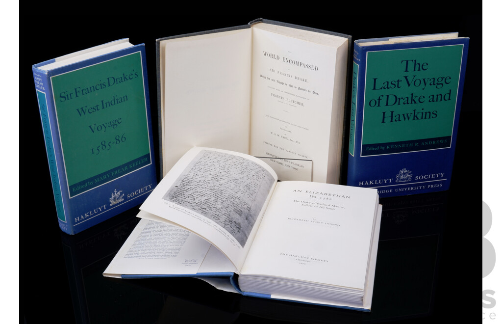 Four  Hakluyt Society Titles Relating to Sir Francis Drake and Elizabethan Era, All Hardcovers, Three with Dust Jackets