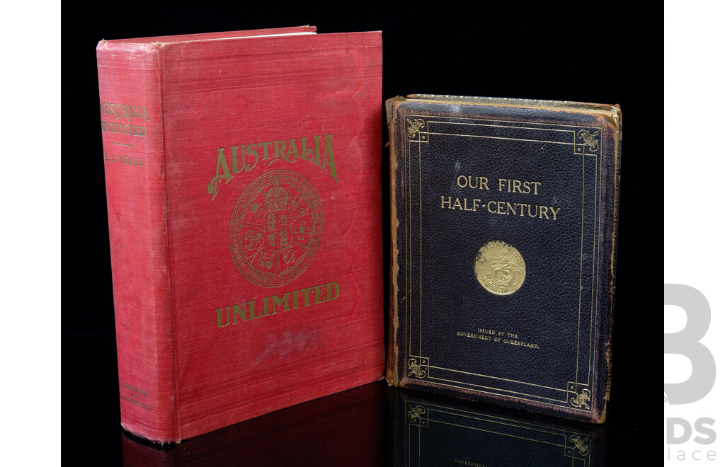 Australia UnlimitedGeorge Robertson & Co, 1916, Hardcover Along with Our First Half Century, Gov of Queensland, 1909, Leather Bound Hardcover