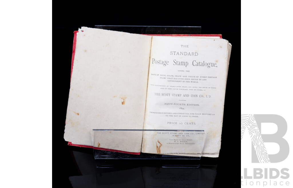 Standard Postage Stamp Catalogue 1894, Cloth Bound Hardcover