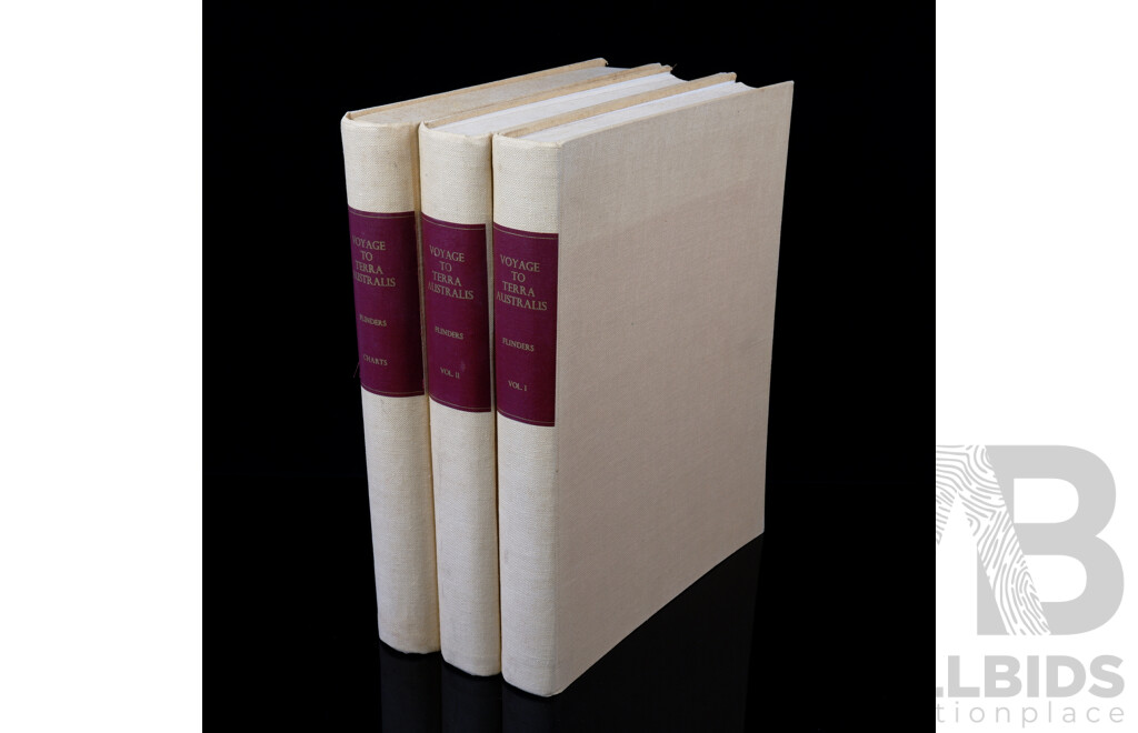 Voyage to Terra Australis, Mathew Flinders, Three Hardcover Cloth Bound Volumes with Charts, Libraries Board of SA, 1966