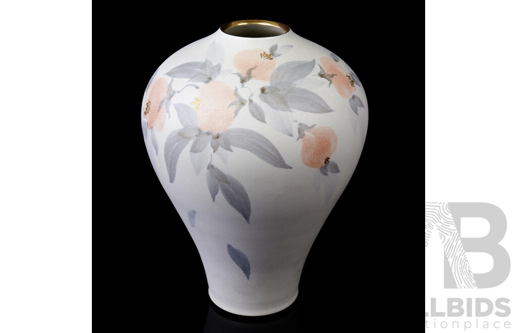 Australian Studio Pottery Vase with Floral Decoration by Alison Cooper, Purchased Beaver Gallery, Signed to Base