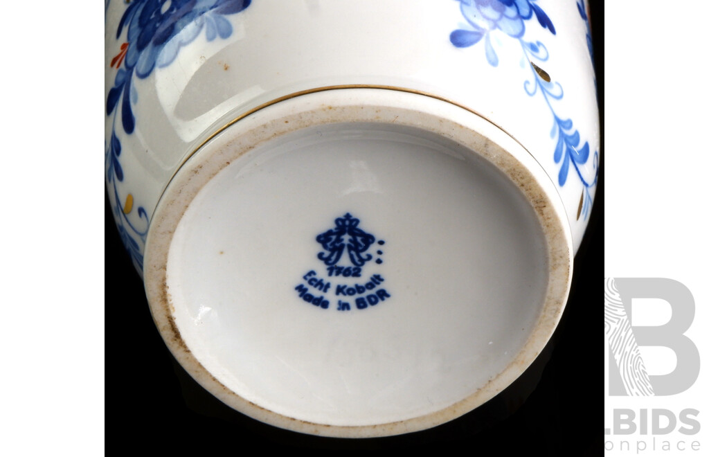 Retro German Echt Kobalt Hand Painted Porcelain Vase, Marked to Base