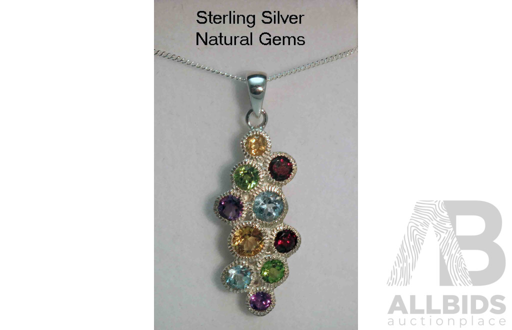 Sterling Silver Pendant - set with Natural gems