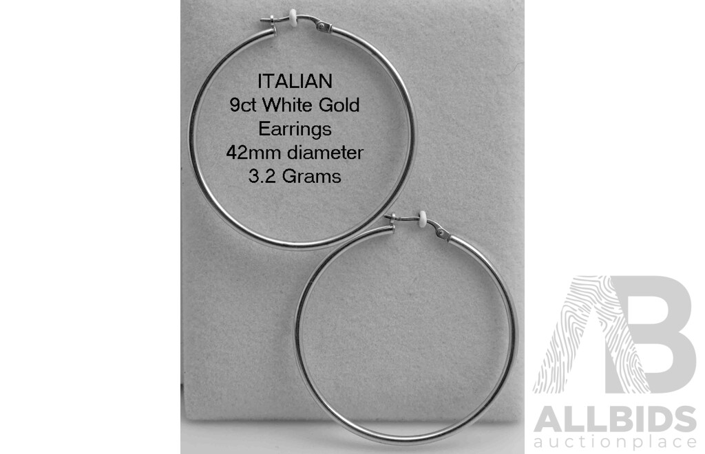 Italian 9ct White Gold Hoop Earrings