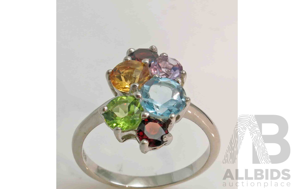 Sterling Silver Ring - set with natural Gems