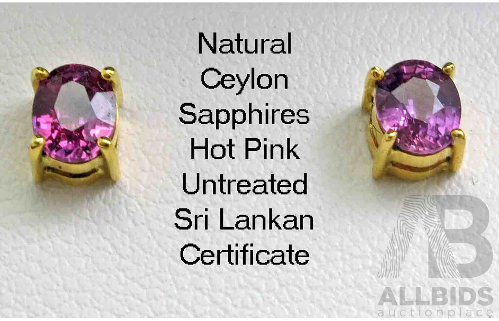 Natural, Untreated Ceylon Pink Sapphire Earrings