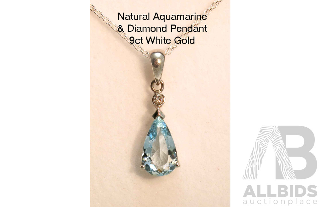 Natural Aquamarine & Diamond Pendant