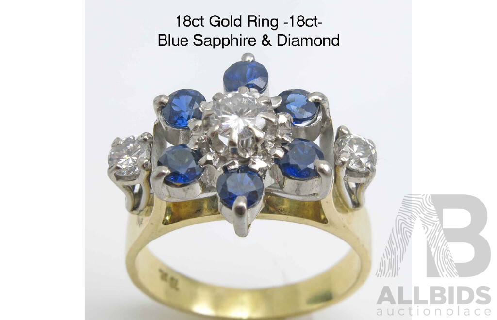 Nice Sapphire & Diamond Ring. 18ct Gold