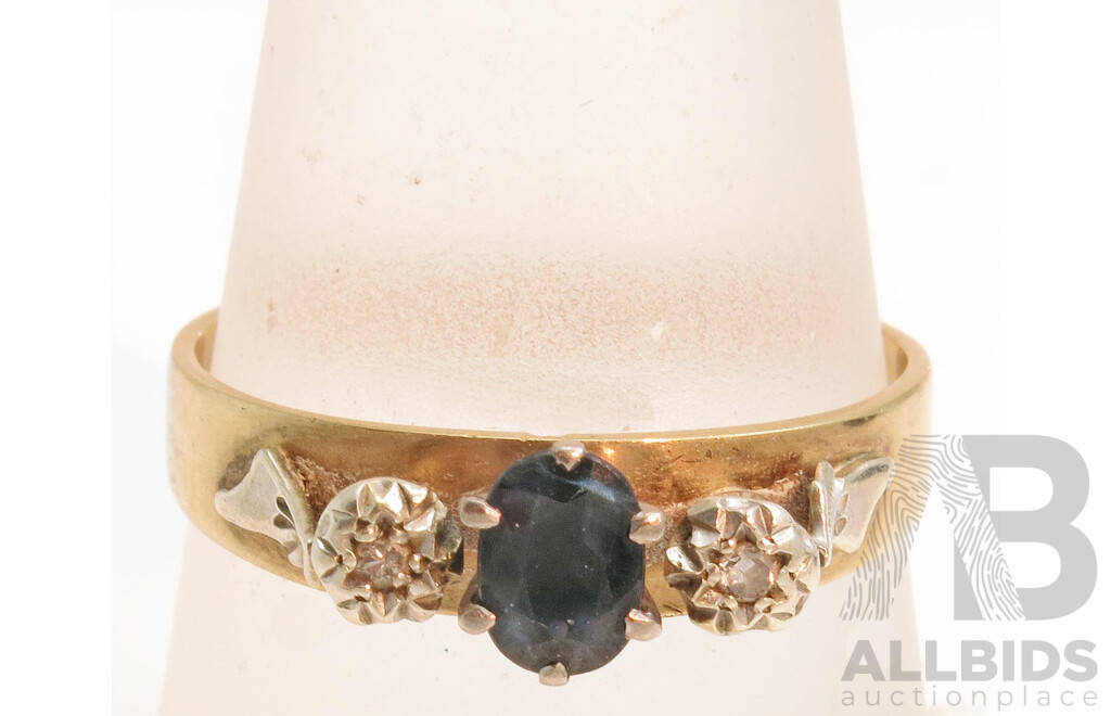 Vintage 9ct Gold Sapphire & Diamond Ring. 20th Century