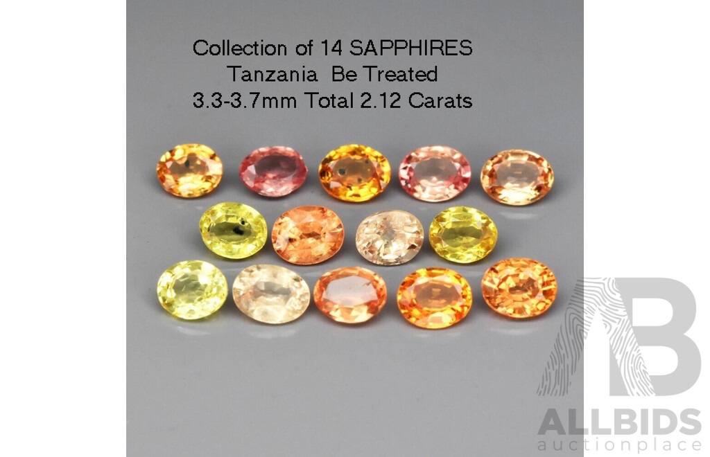 Collection of 14 Natural SAPPHIRES - Yellow-Orange