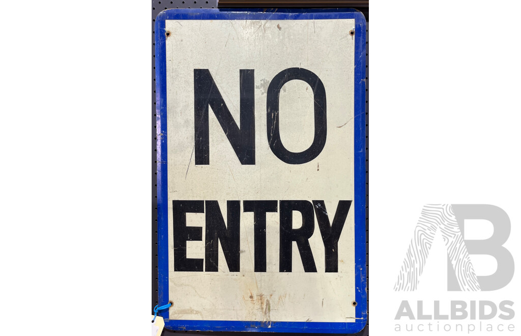 Vintage Hand Painted NO ENTRY Sign on Tin