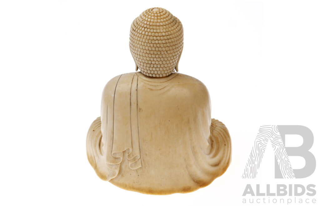 Vintage Hand Carved Japanese Ivory Daibutsu Karakuma Buddha, Mark to Base