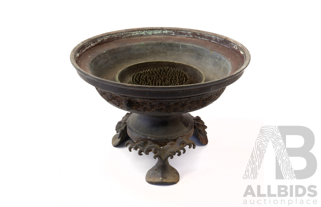 Antique Chinese Bronze Censer Along  with Set Flower Spikes