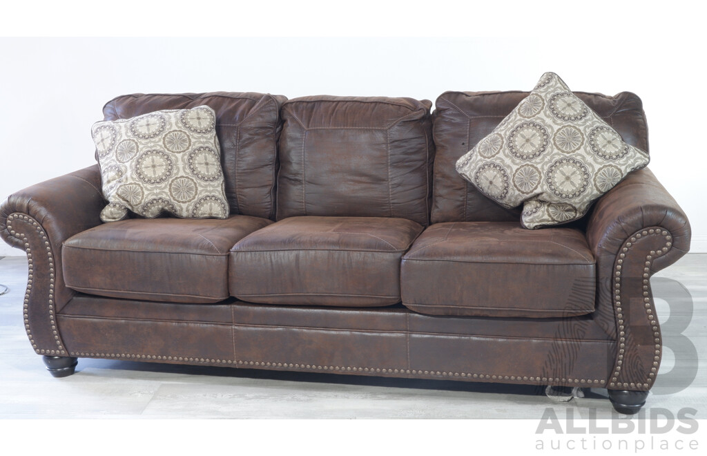 Brown Leather 3 Seater Fold Out Sofa