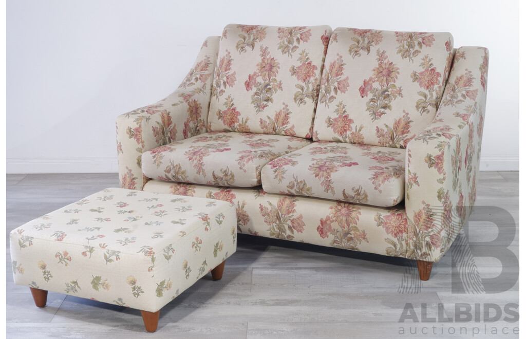 Floral Two Seater Lounge with Ottoman