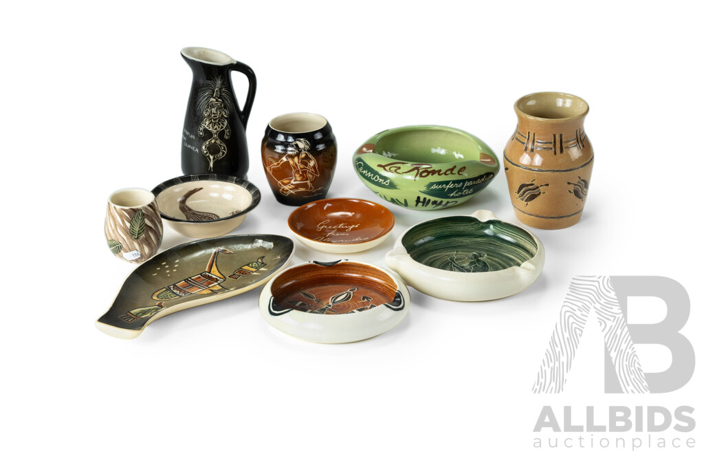 10 Various Australian Themed Pottery Items, Includes Bill Onus, Harry Memmott, and Gluch