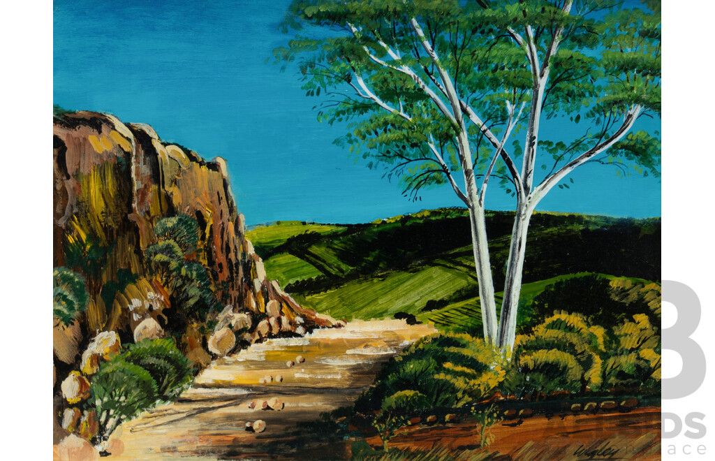 James Vandeleur Wigley (1917-1999), Landscape with Gum, Oil on Board