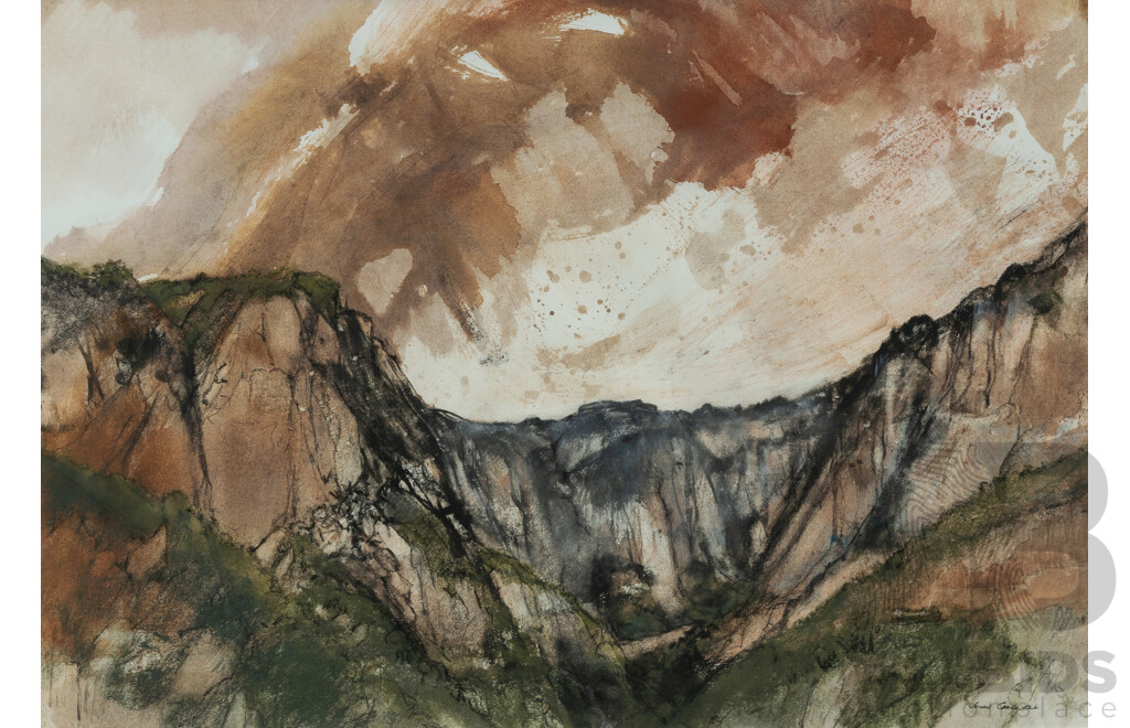 John Caldwell (b.1942), View to the Escarpment, Mixed Media on Paper