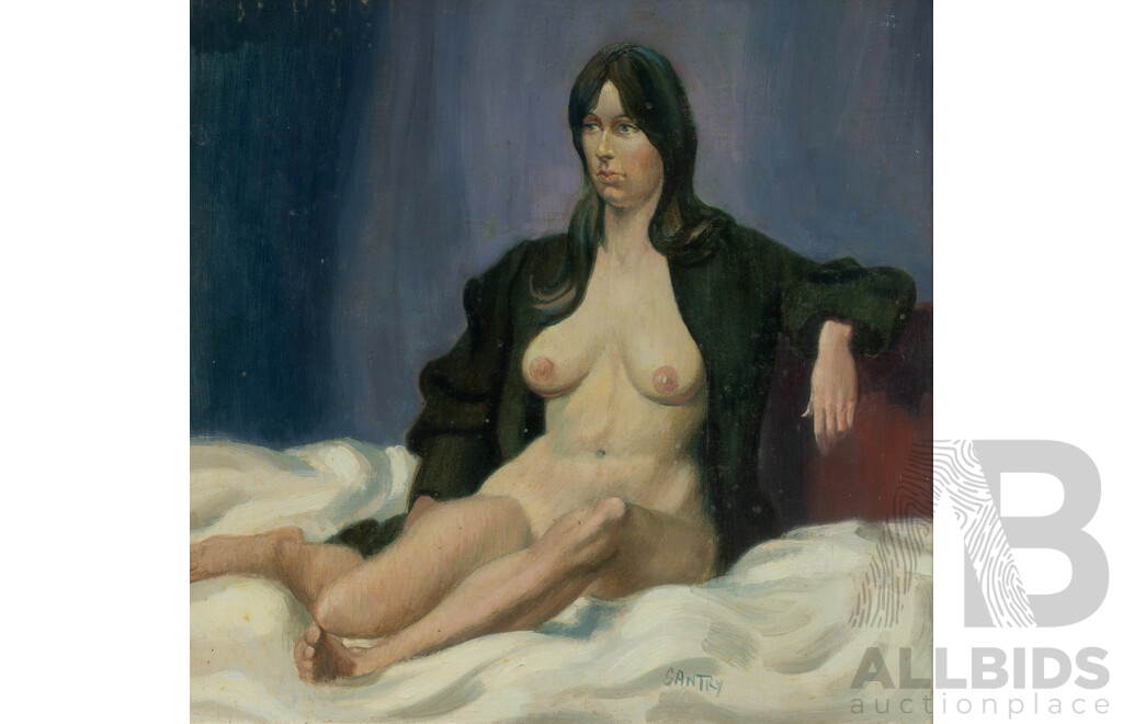 John Santry (1910-1990), Seated Nude, Oil on Board