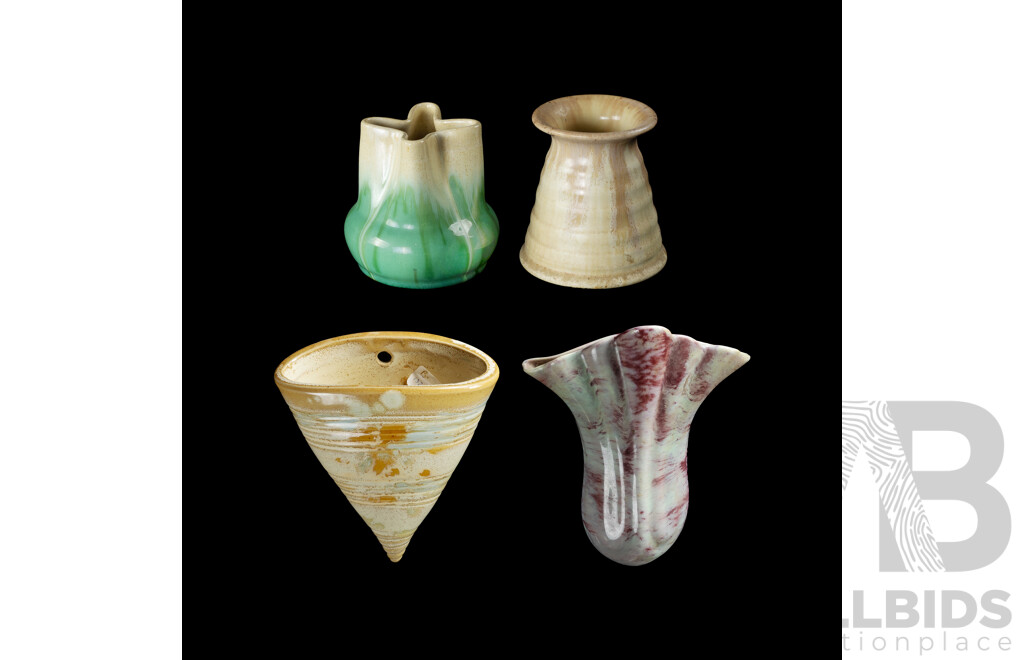 4 Remued Pottery Vases. Includes two wall pocket vases, and two others. (H20cm)
