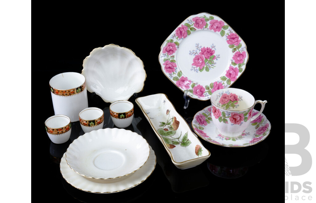Collection Porce;ain Including Coalport Strawberry Dish, Three Royal Albert Plates with Set Three Small Cups and One Larger Matching Example and More