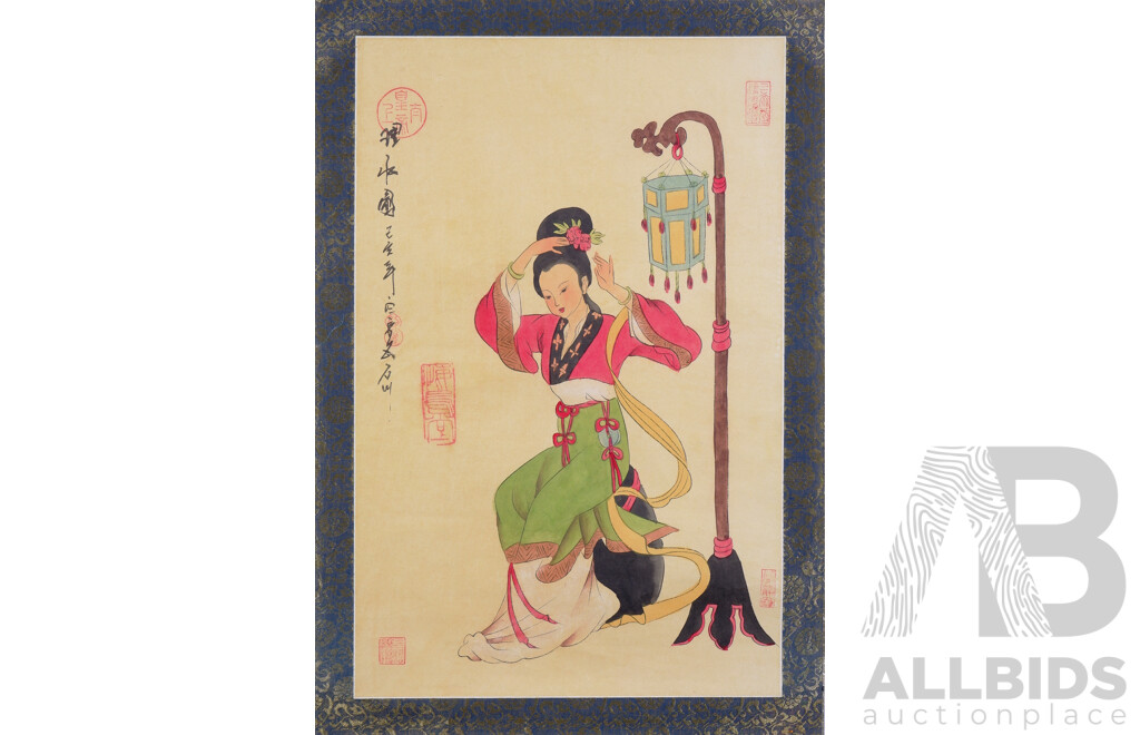 Chinese Watercolour Scroll, Young Woman in Ceremonial Dress
