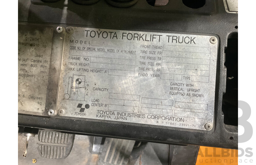 2003 Toyota 42-7FGK25 LPG Forklift