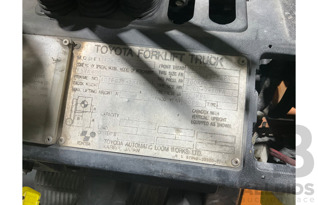 2000 Toyota 42-7FG25 LPG Forklift