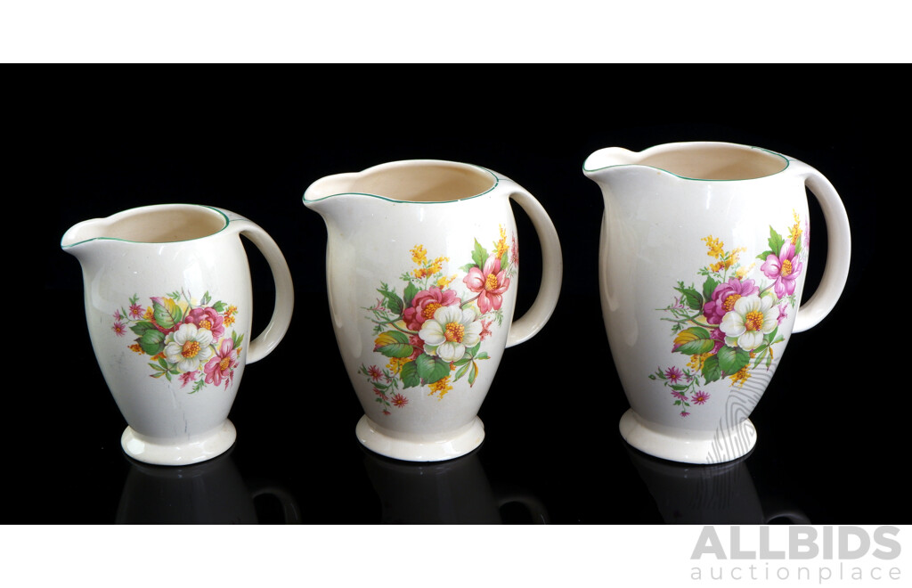 Set Three Vintage Burleighware Porcelain Jugs in Balmoral Pattern