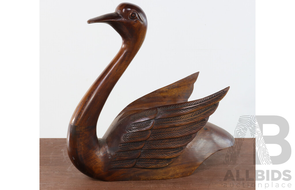 Large Retro Hand Carved Wooden Swan Figure