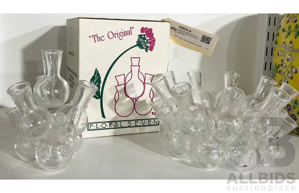 Interesting Multi Bud Floral Seven Glass Vase with Original Box