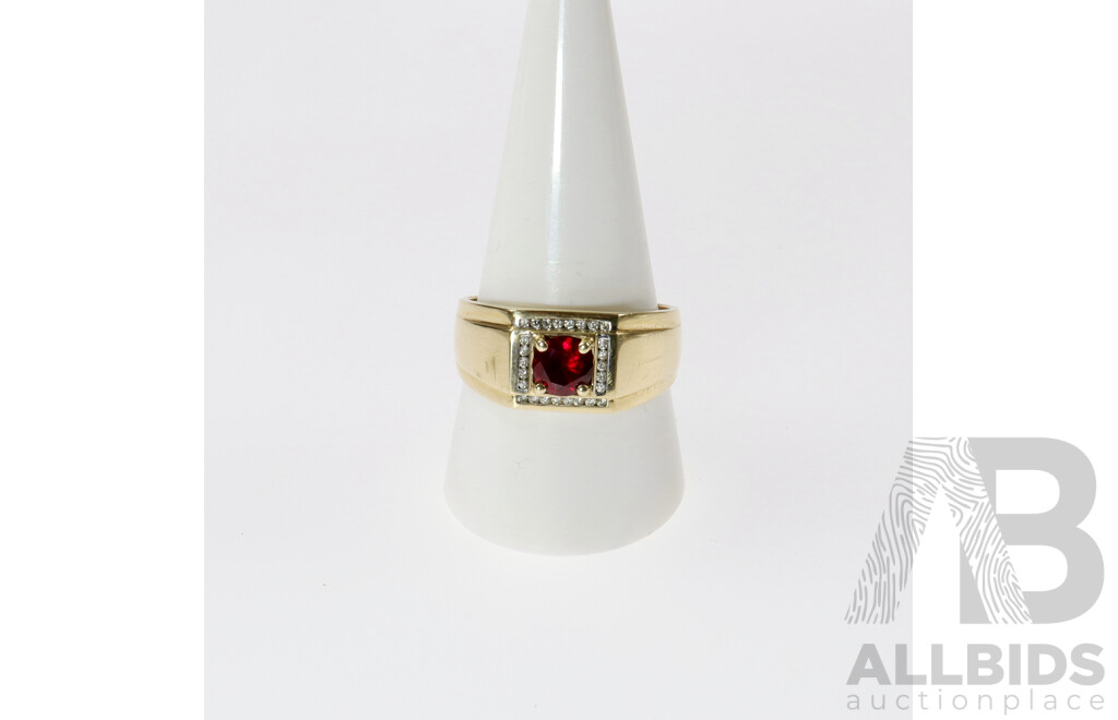 Vintage 9ct Diamond & Biron Ruby Ring, Size W, 5.90ct (A&C) TDW 0.13ct