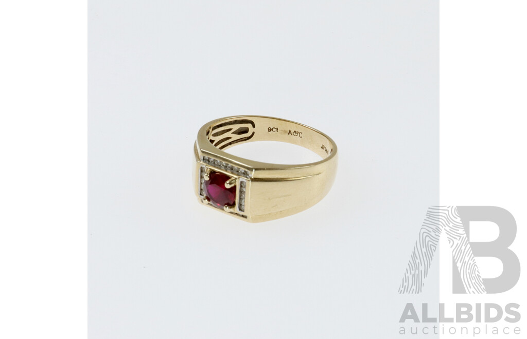Vintage 9ct Diamond & Biron Ruby Ring, Size W, 5.90ct (A&C) TDW 0.13ct