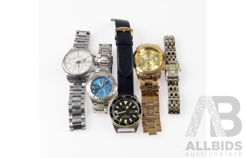 Citizen Automatic Divers Watch 200M, Fossil Ladies Watch, Continental & Two Other Watches