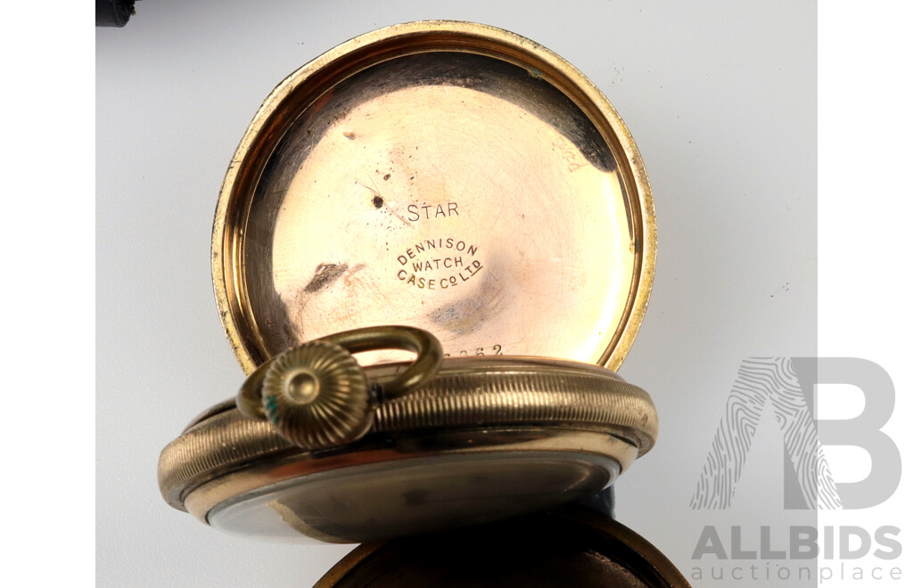 Antique 1922 50mm Waltham Pocket Watch Serial No. 24132012 with Gold Gilt Casing and Forsinning Watch, 50mm Casing