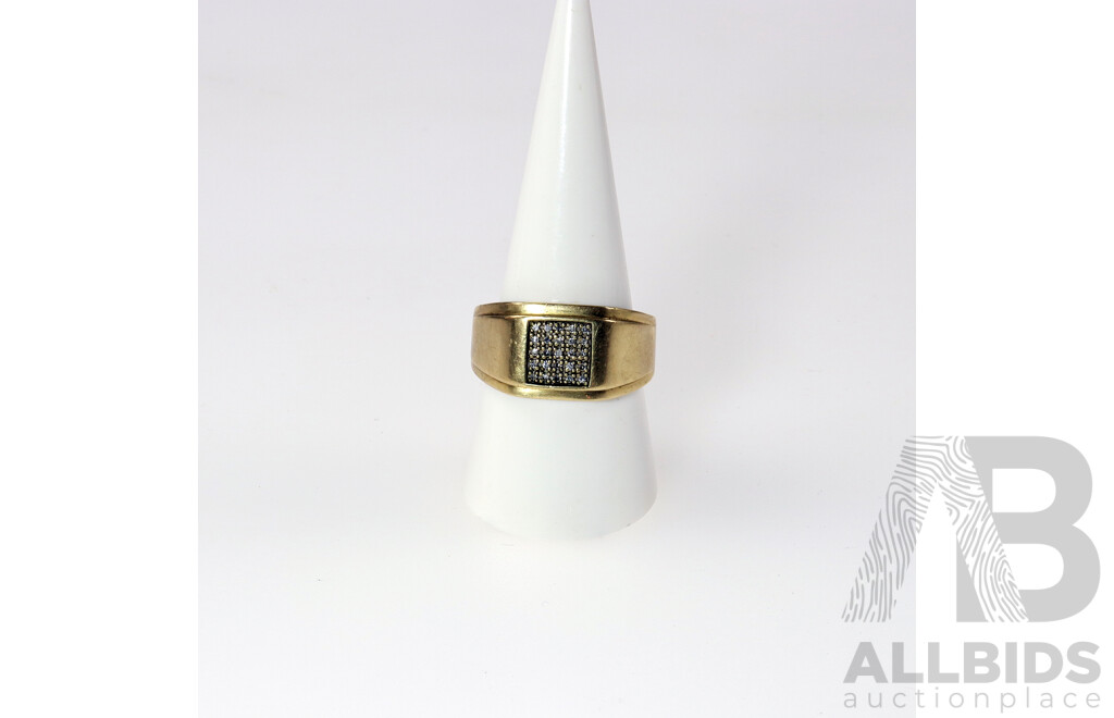 Vintage 9ct Yellow Gold Diamond Set Mens Signet Ring, Size T, 4.61grams