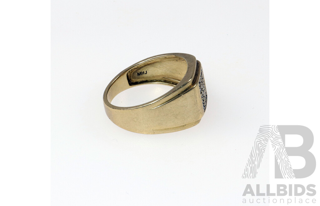 Vintage 9ct Yellow Gold Diamond Set Mens Signet Ring, Size T, 4.61grams