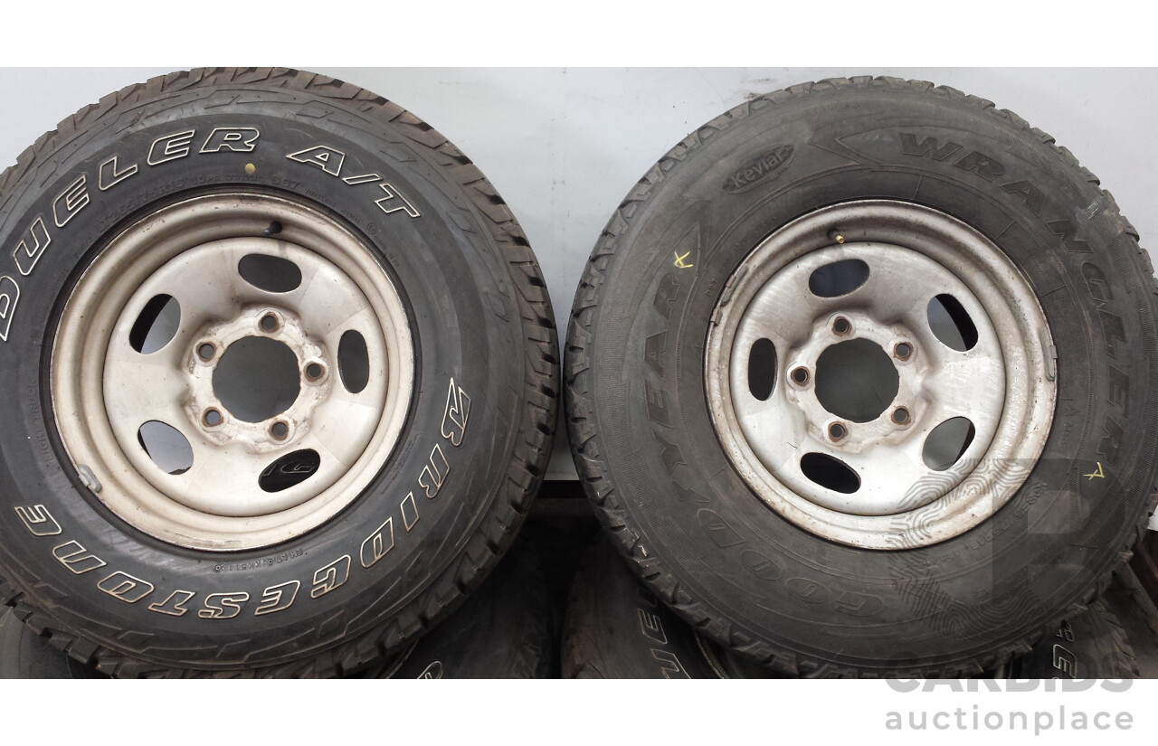 Toyota Land Cruiser 100/105 Series 16 Inch Five Stud Steel Wheels with Goodyear Wrangler and Bridgestone Dueler Tyres - Set of Four