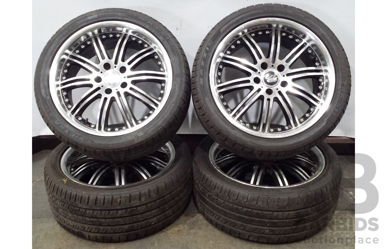 SSW Stamford Phantom Full Polish Black Lip 18 Inch Five Stud Alloy Wheels with Maxxis Victra 511 Tyres - Set of Four