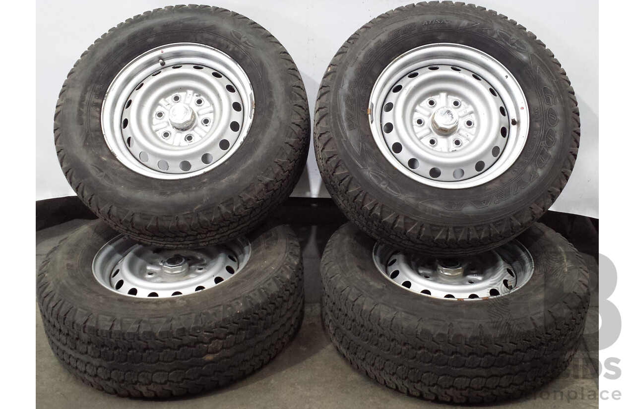 Mitsubishi Triton 16 Inch Five Stud Steel Wheels with Goodyear Wrangler  AT/SA Tyres - Set of Four