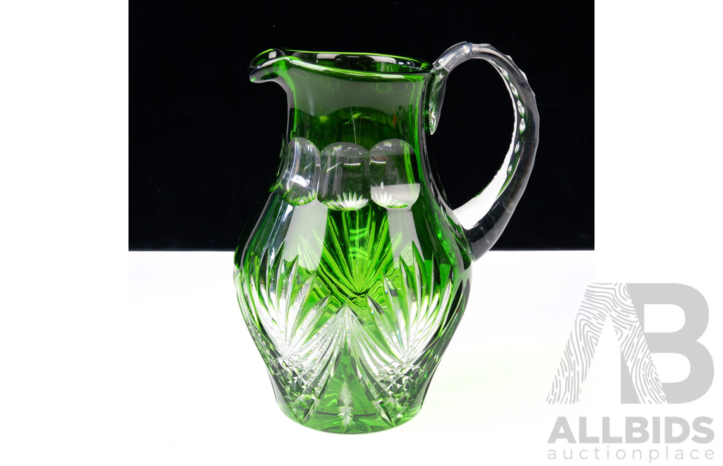 Vintage Bohemian Green Flashed Cut Crystal Vase
