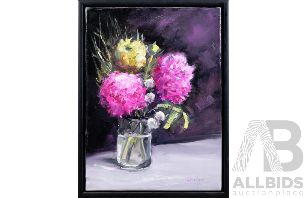 Carolyn Waterman, Glass of Flowers, Oil on Canvas