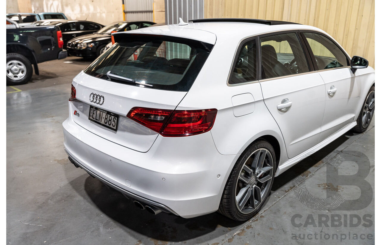 5/2015 Audi S3 Sportback 2.0 TFSI (AWD) Quattro 8V MY15 5d Hatchback White Turbo 2.0L