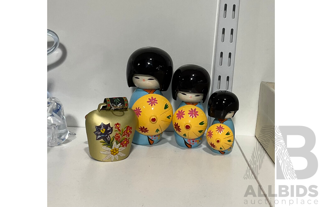 Three Japanese Dolls and a Brass Bell