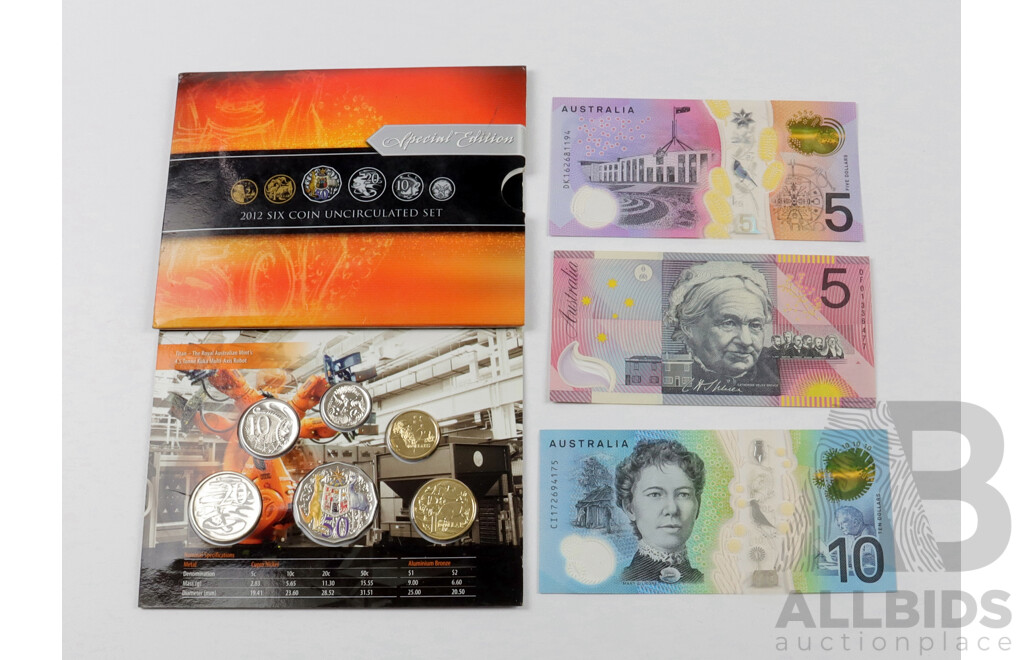 Australian 2012 Special Edition UNC Coin Set and Polymer Five and Ten Dollar Notes