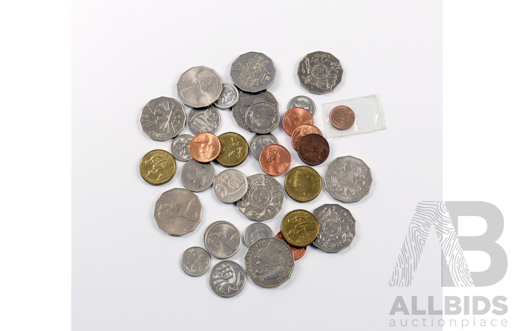 Collection of Australian Coins Including Commemorative Fifty Cent Coins, One Dollar 2003 Centenary of Woman's Suffrage(3), Good Example Two Cent Coins