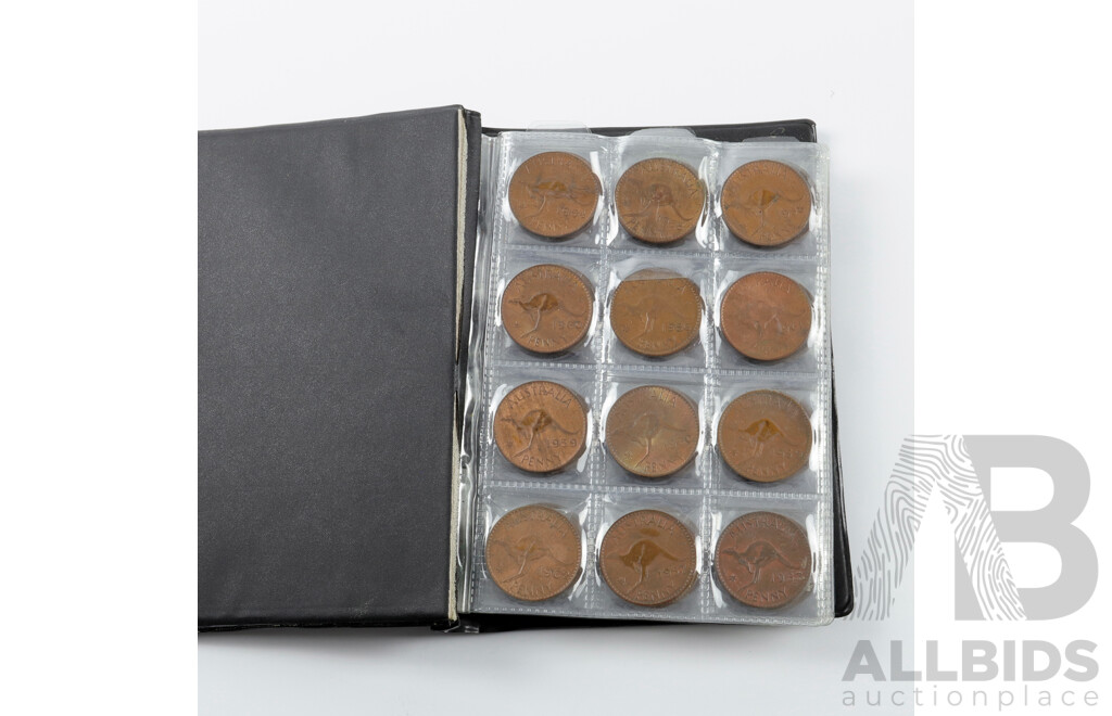 Collection of Australian KGVI and QE2 Pennies in Coin Folder - 84 Coins