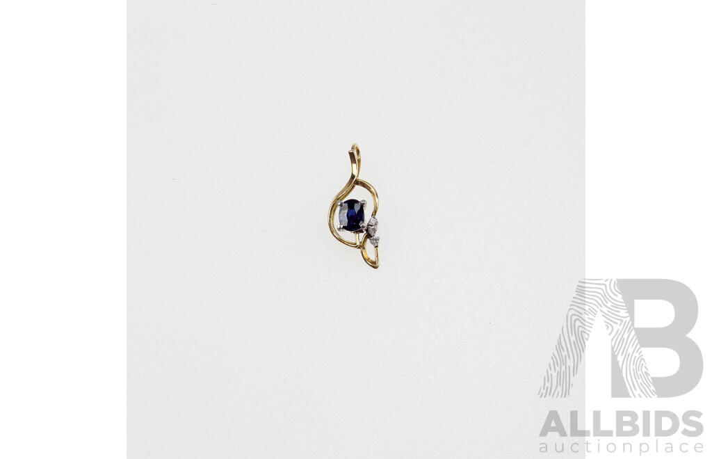 14ct Sapphire & Diamond Pendant, 24mm Long, 1.30 Grams