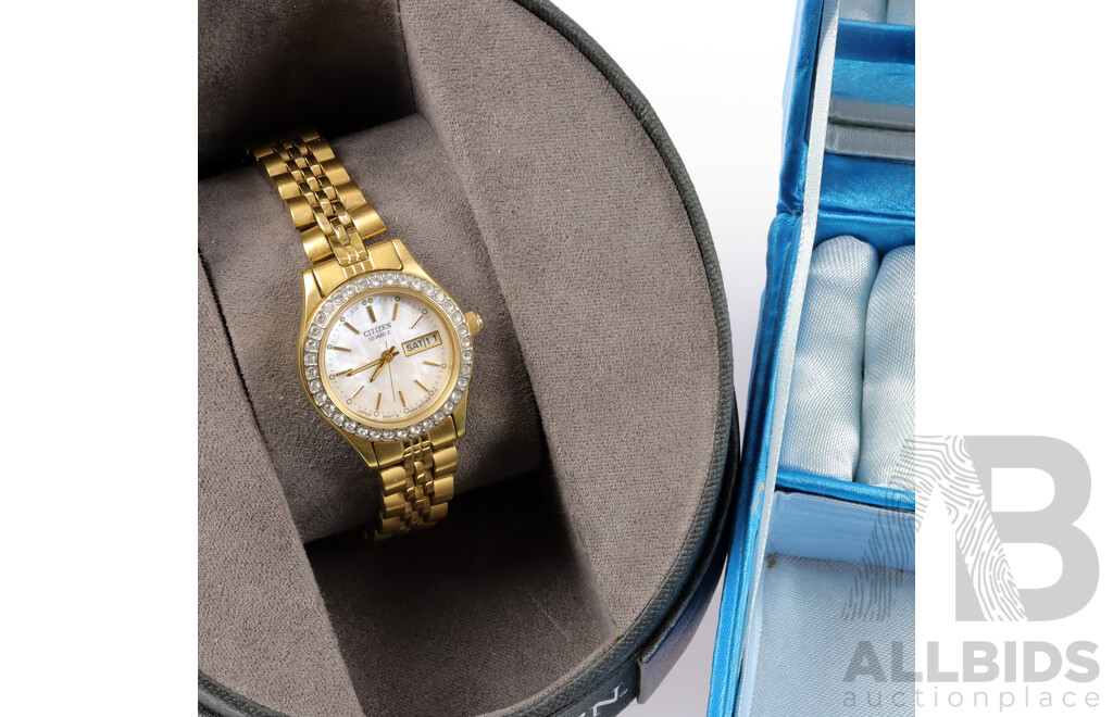 Citizen Watch FF123-51 30mm Casing with Box & Booklet and Collection of (4) Gold Plated Rings
