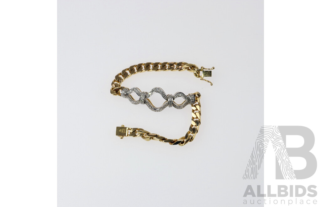14ct Diamond Set Bracelet, Est TWD Just Under 1.0ct, 18.5cm Long, 22.17 Grams